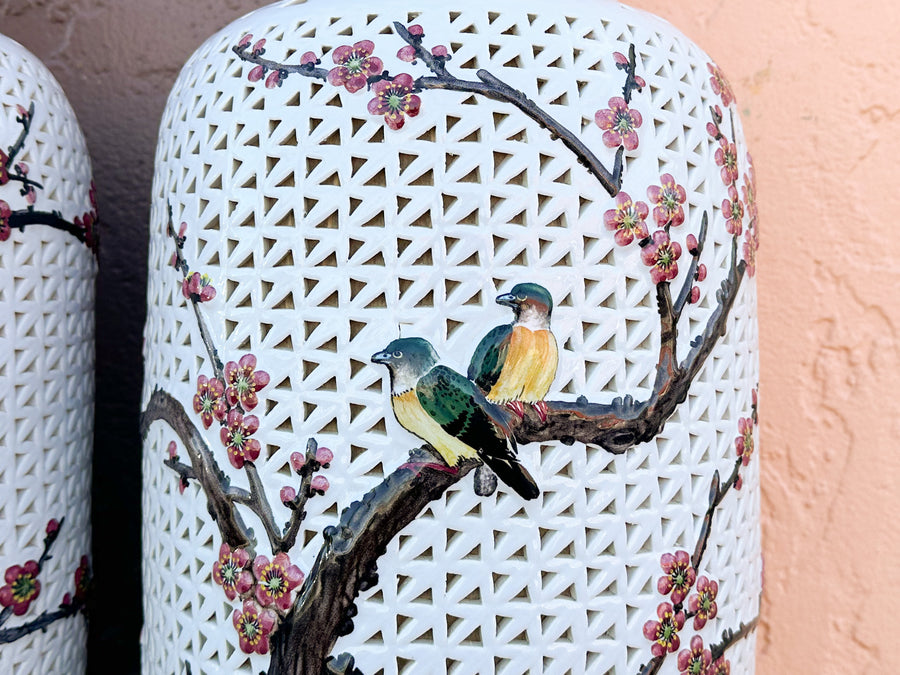 Pair of Cherry Blossom Pierced Lamps