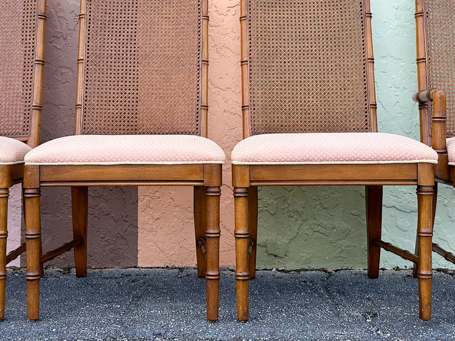 Set of Six Handsome Faux Bamboo and Cane Dining Chairs