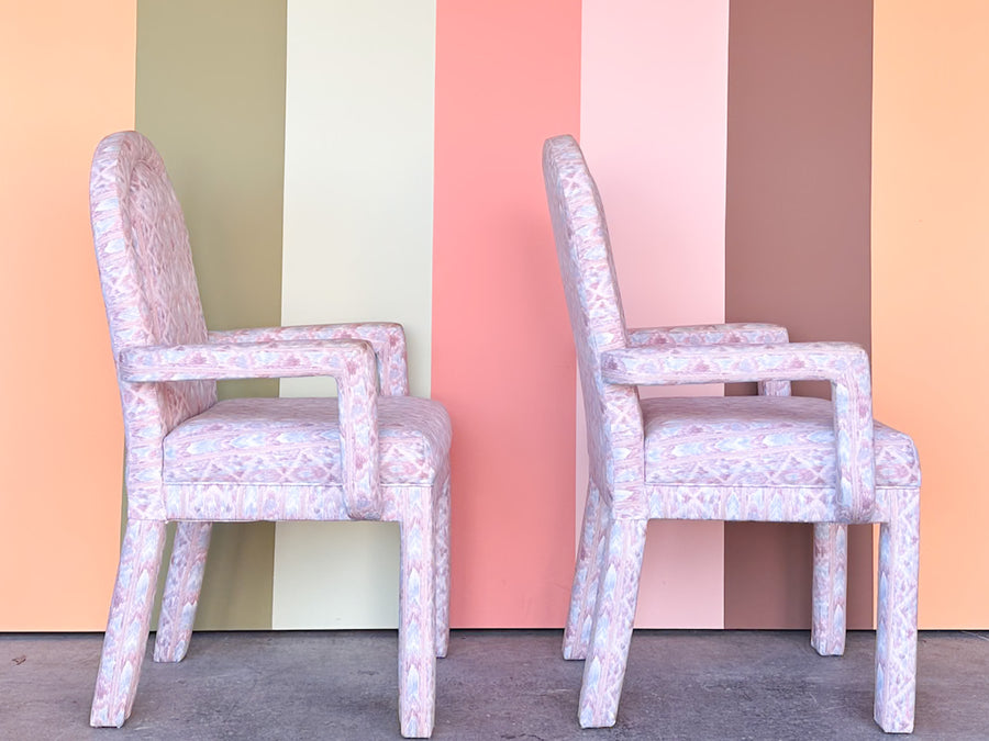 Pair of Upholstered Parsons Style Arm Chairs