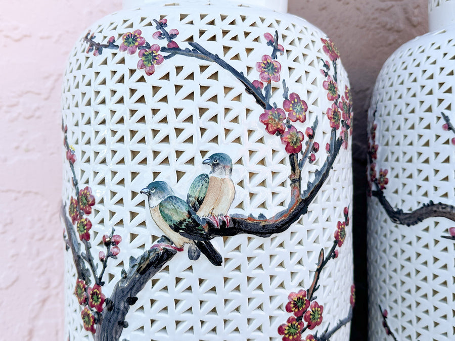 Pair of Cherry Blossom Pierced Lamps