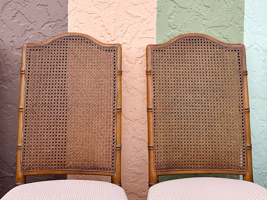Set of Six Handsome Faux Bamboo and Cane Dining Chairs