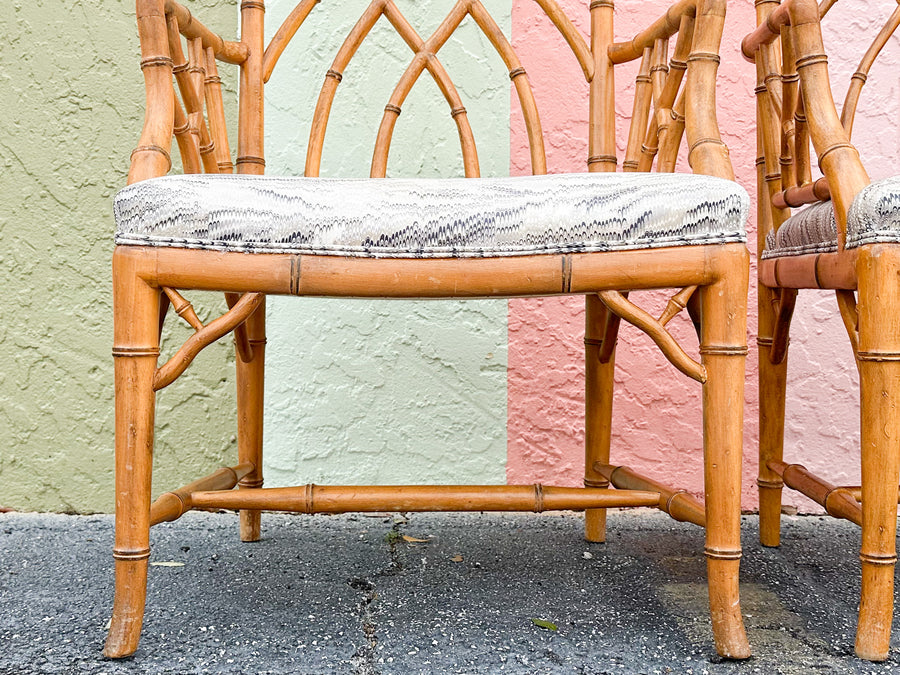 Pair of Faux Bamboo Chippendale Arm Chairs