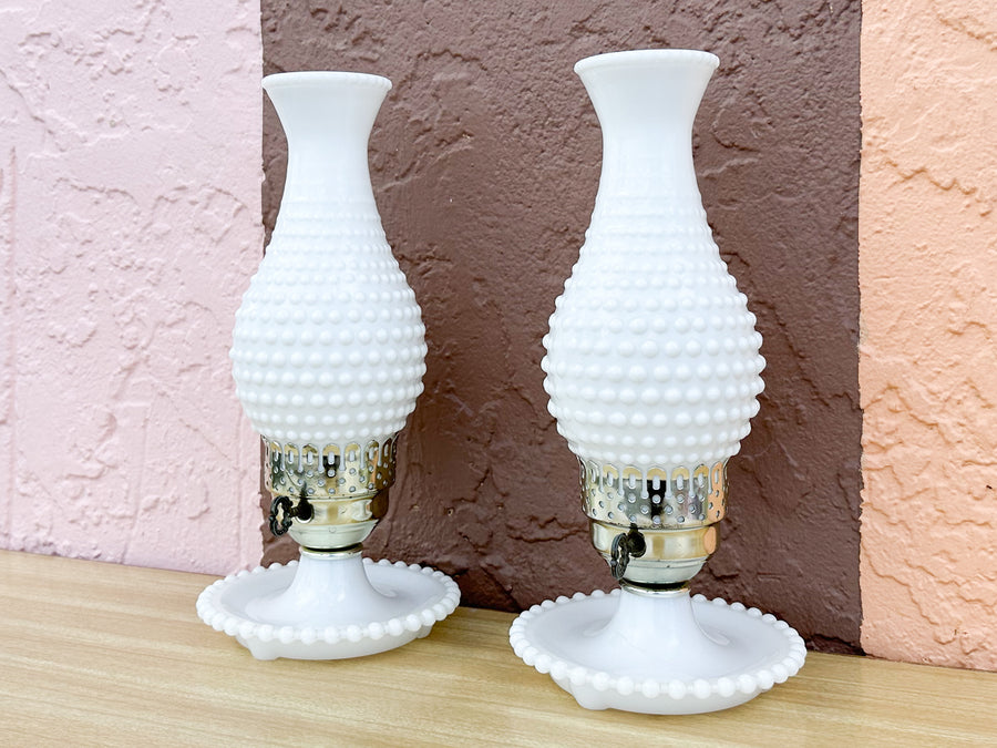 Pair of Hobnail Hurricane Lamps