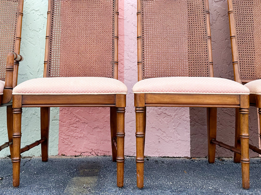 Set of Six Handsome Faux Bamboo and Cane Dining Chairs