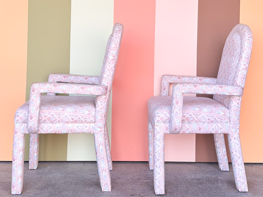 Pair of Upholstered Parsons Style Arm Chairs