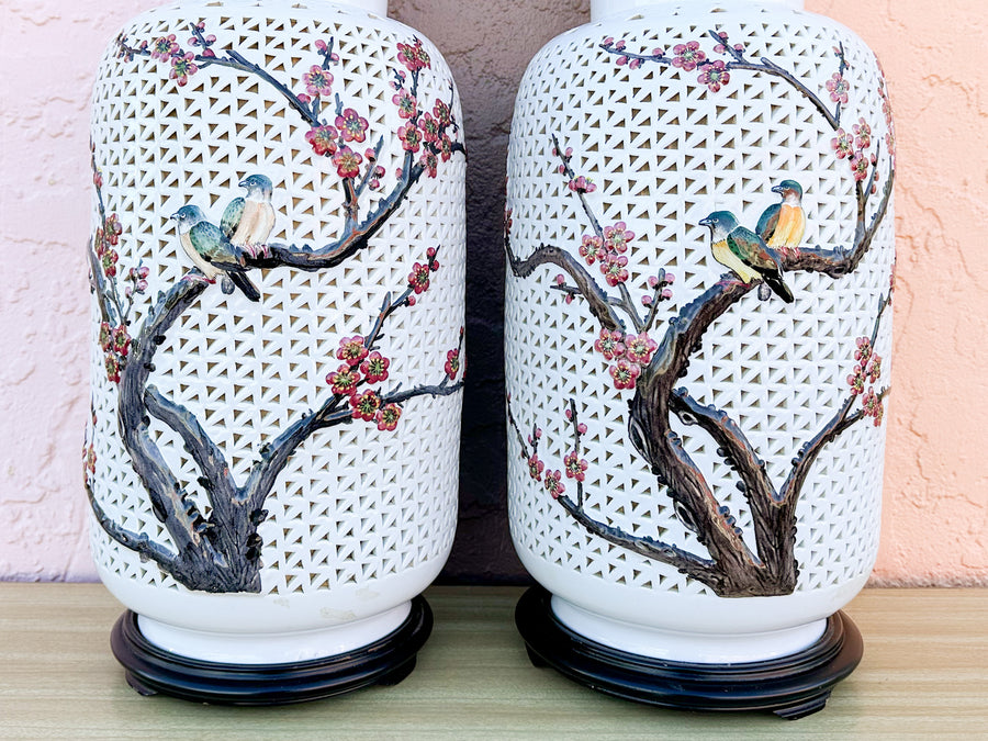 Pair of Cherry Blossom Pierced Lamps