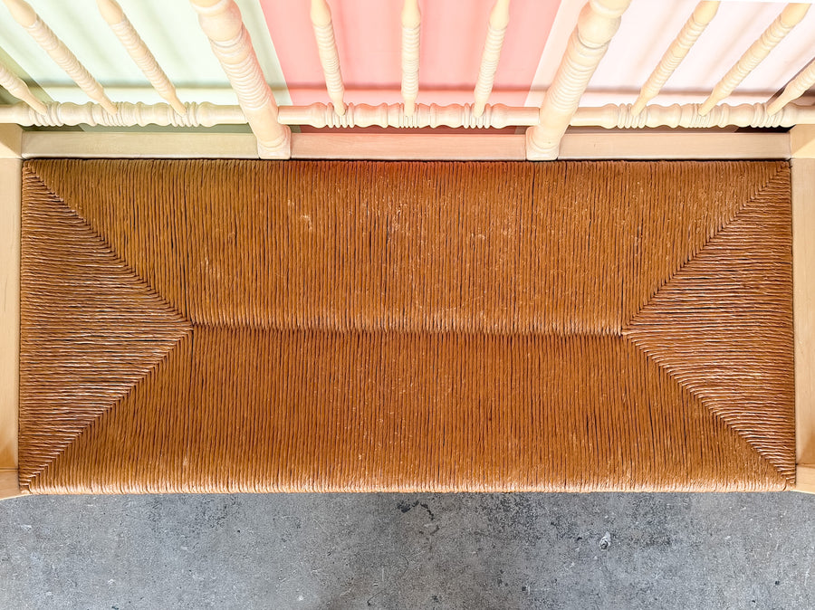 Charming Wood and Rush Spindle Bench