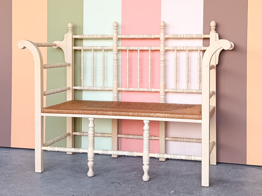 Charming Wood and Rush Spindle Bench