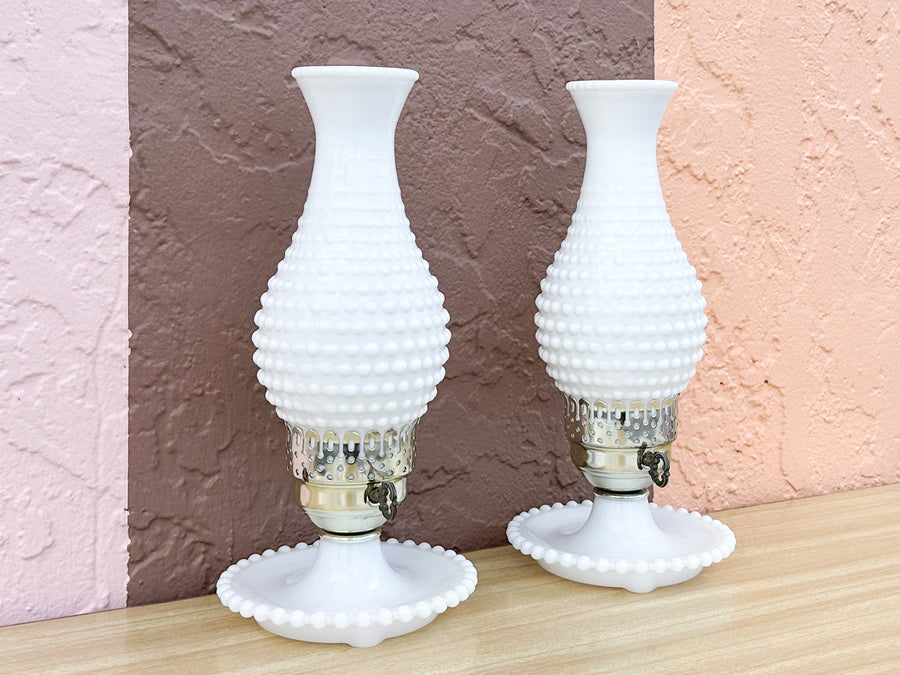 Pair of Hobnail Hurricane Lamps