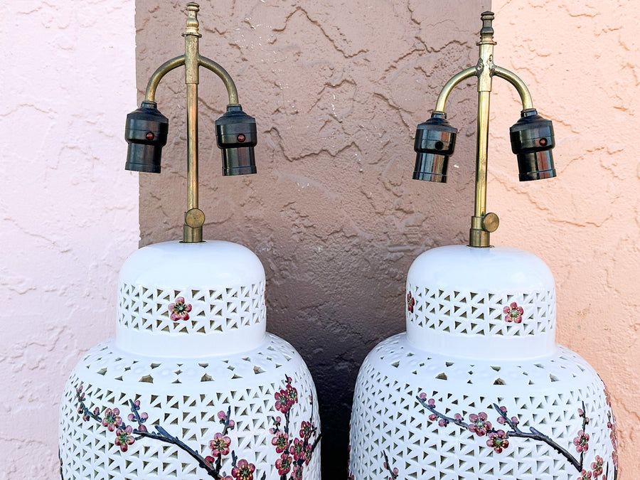 Pair of Cherry Blossom Pierced Lamps