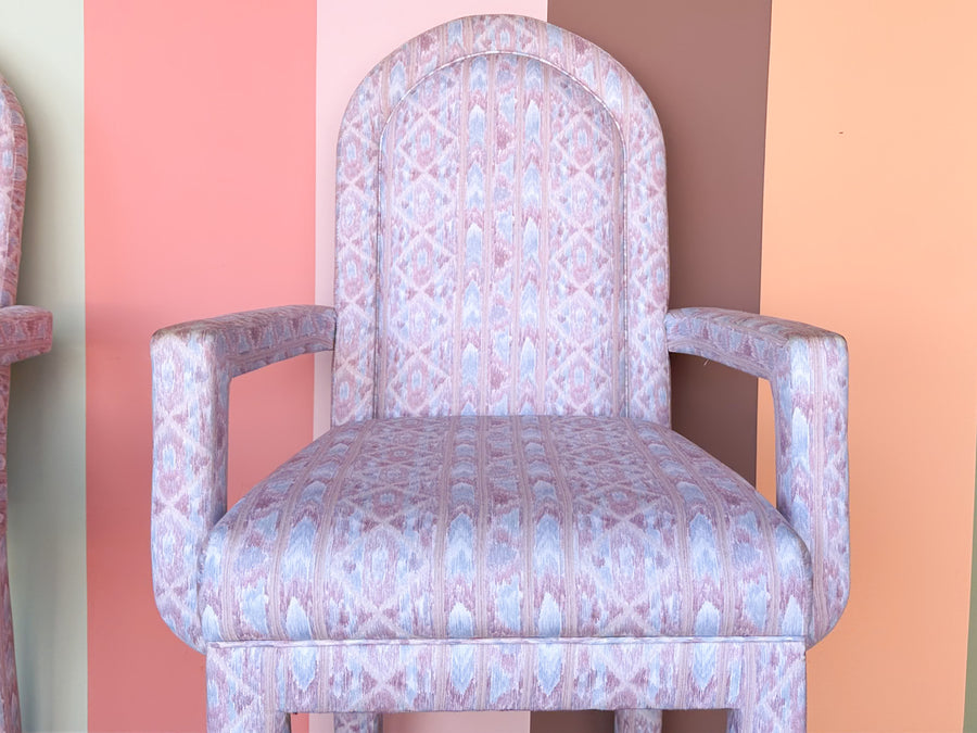 Pair of Upholstered Parsons Style Arm Chairs
