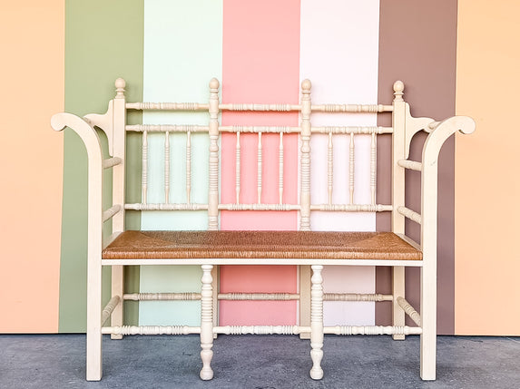 Charming Wood and Rush Spindle Bench