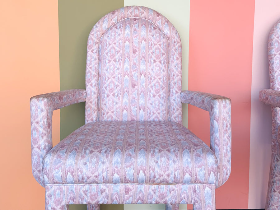 Pair of Upholstered Parsons Style Arm Chairs