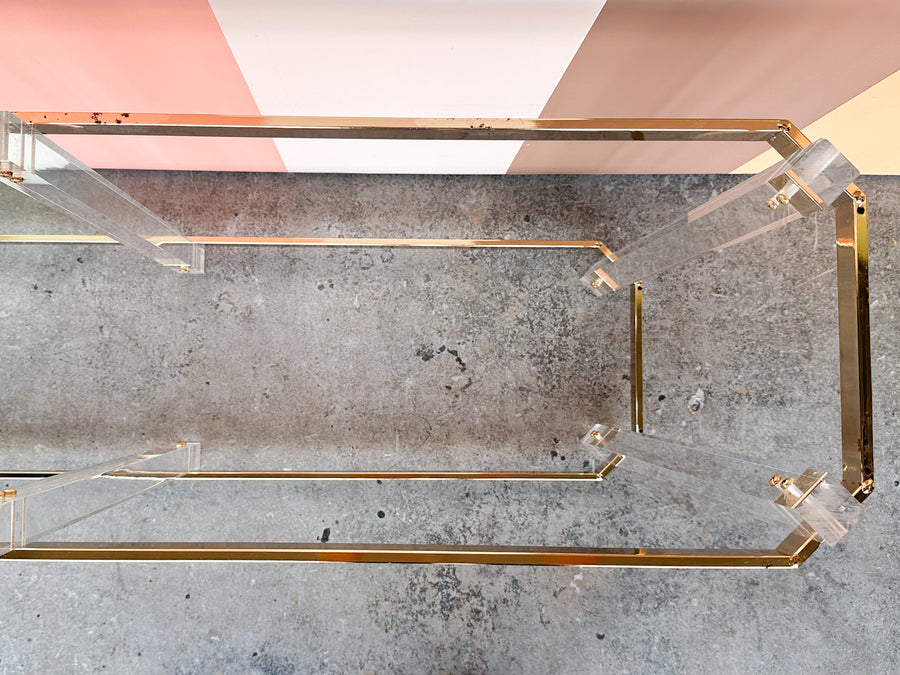 Charles Hollis Jones Style Lucite and Brass Console