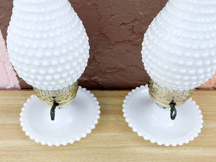 Pair of Hobnail Hurricane Lamps