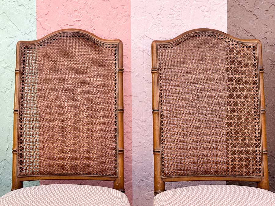 Set of Six Handsome Faux Bamboo and Cane Dining Chairs