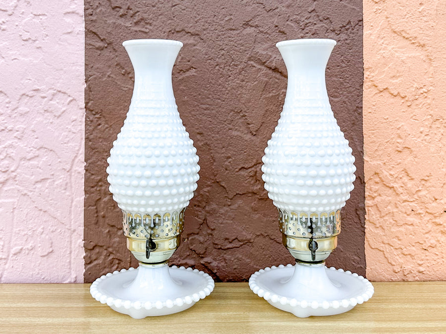 Pair of Hobnail Hurricane Lamps