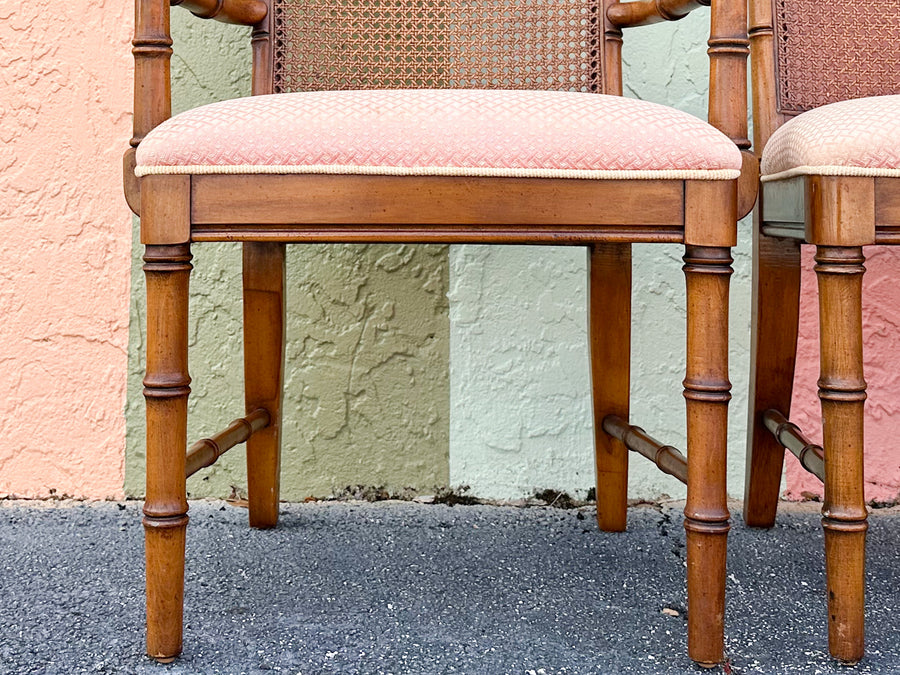 Set of Six Handsome Faux Bamboo and Cane Dining Chairs