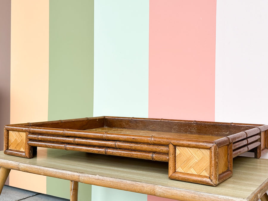 Large Parquet Rattan Tray