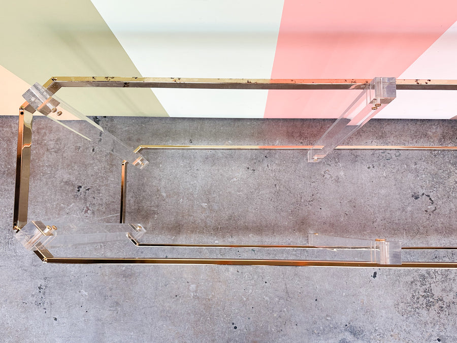 Charles Hollis Jones Style Lucite and Brass Console