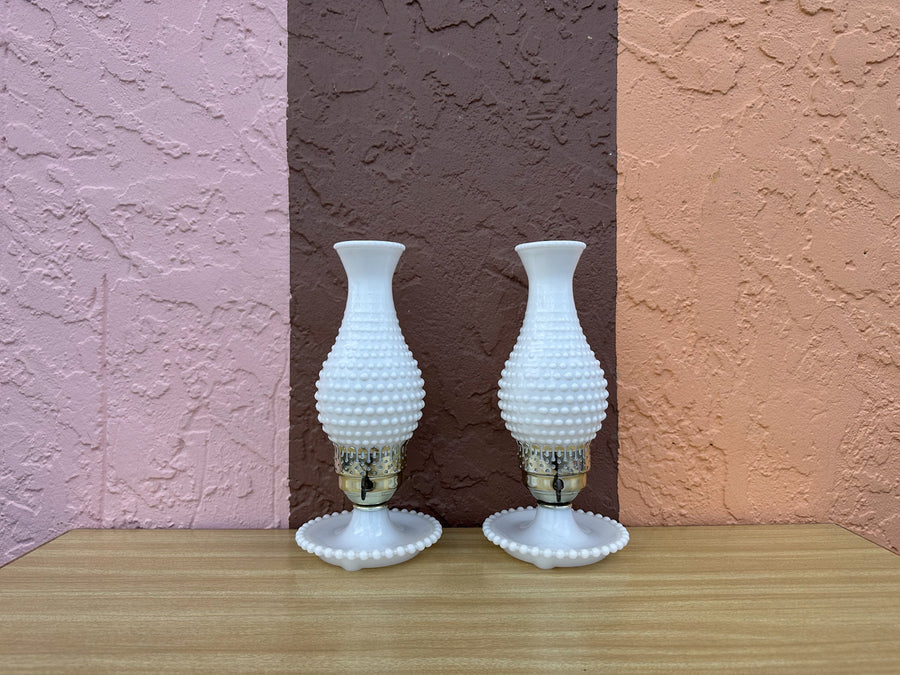 Pair of Hobnail Hurricane Lamps