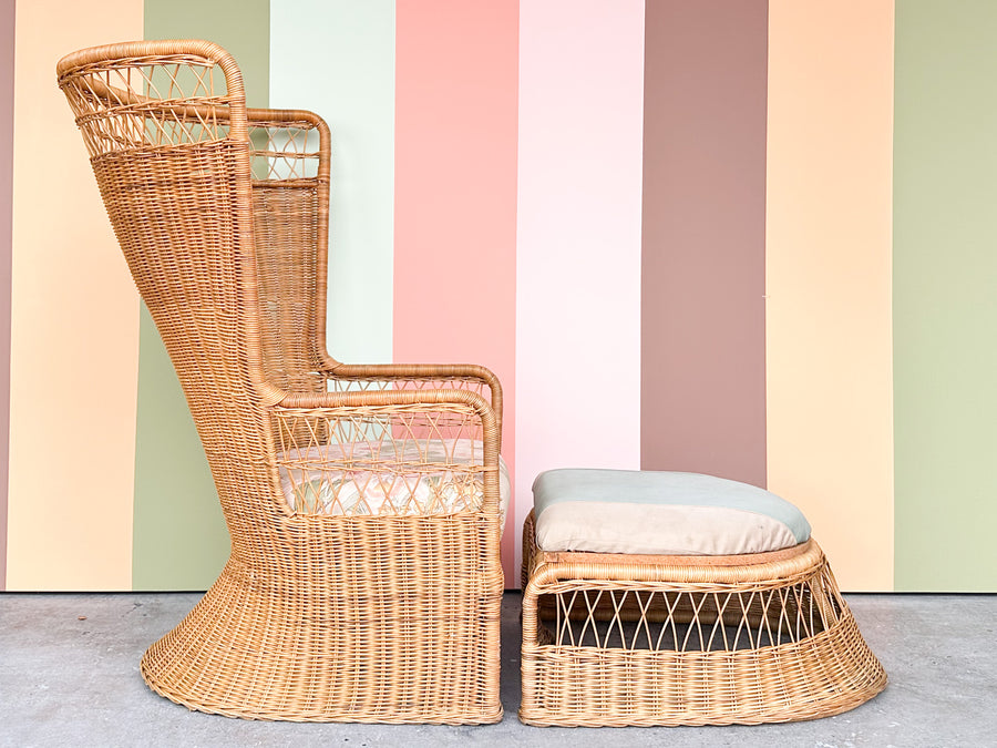 Rattan Throne Chair and Ottoman