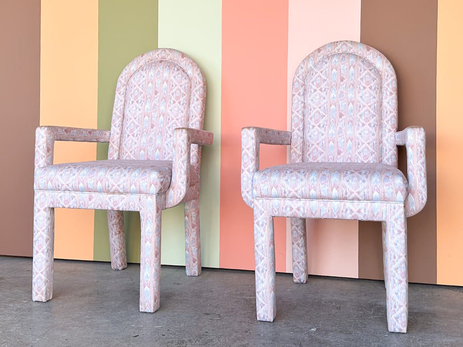 Pair of Upholstered Parsons Style Arm Chairs