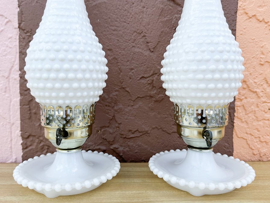 Pair of Hobnail Hurricane Lamps