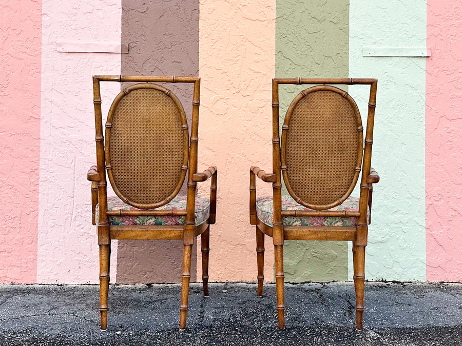 Set of Four Faux Bamboo and Cane Dining Chairs