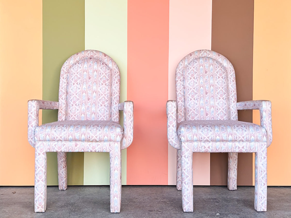 Pair of Upholstered Parsons Style Arm Chairs