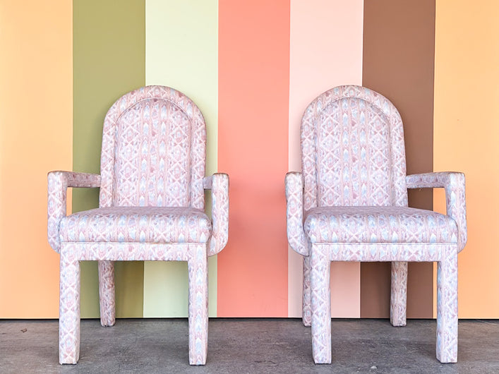 Pair of Upholstered Parsons Style Arm Chairs