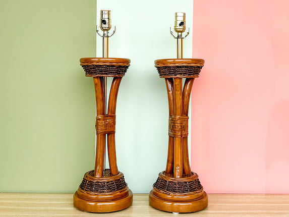 Pair of Island Style Rattan Lamps