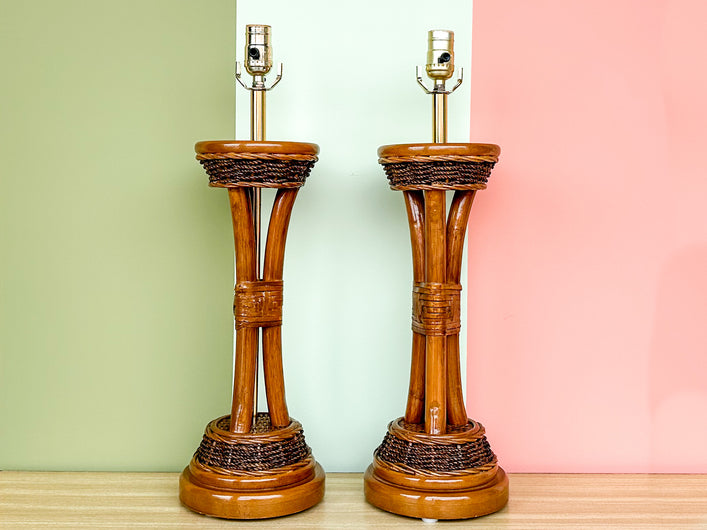 Pair of Island Style Rattan Lamps