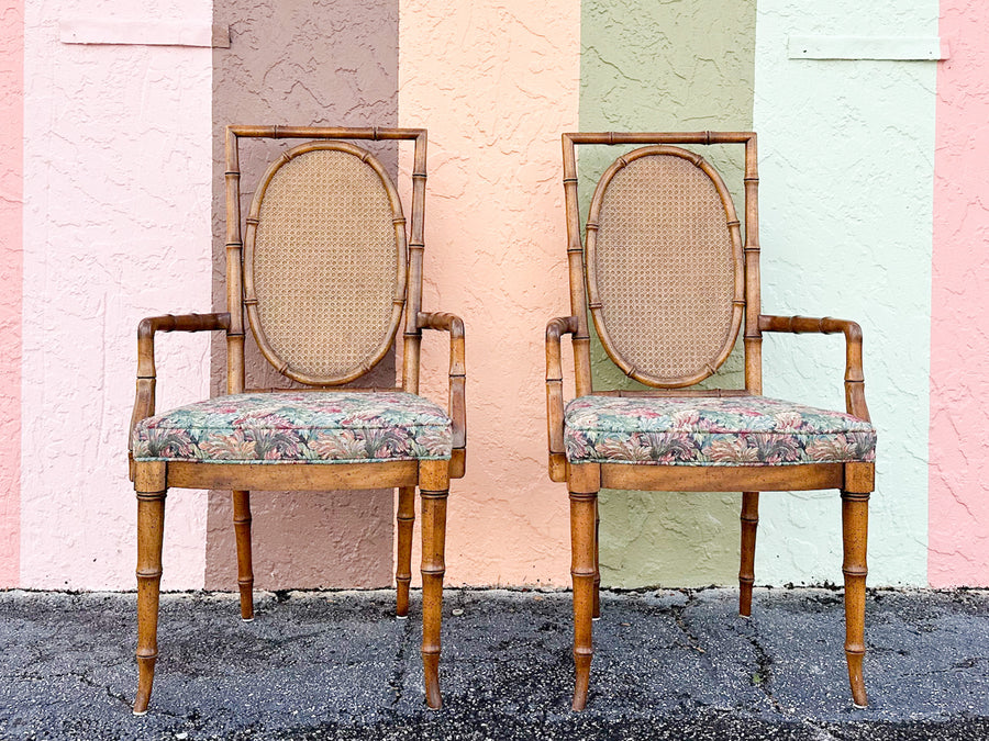 Set of Four Faux Bamboo and Cane Dining Chairs
