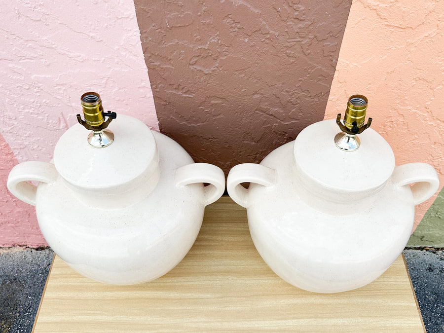 Pair of Huge Ceramic Urn Lamps