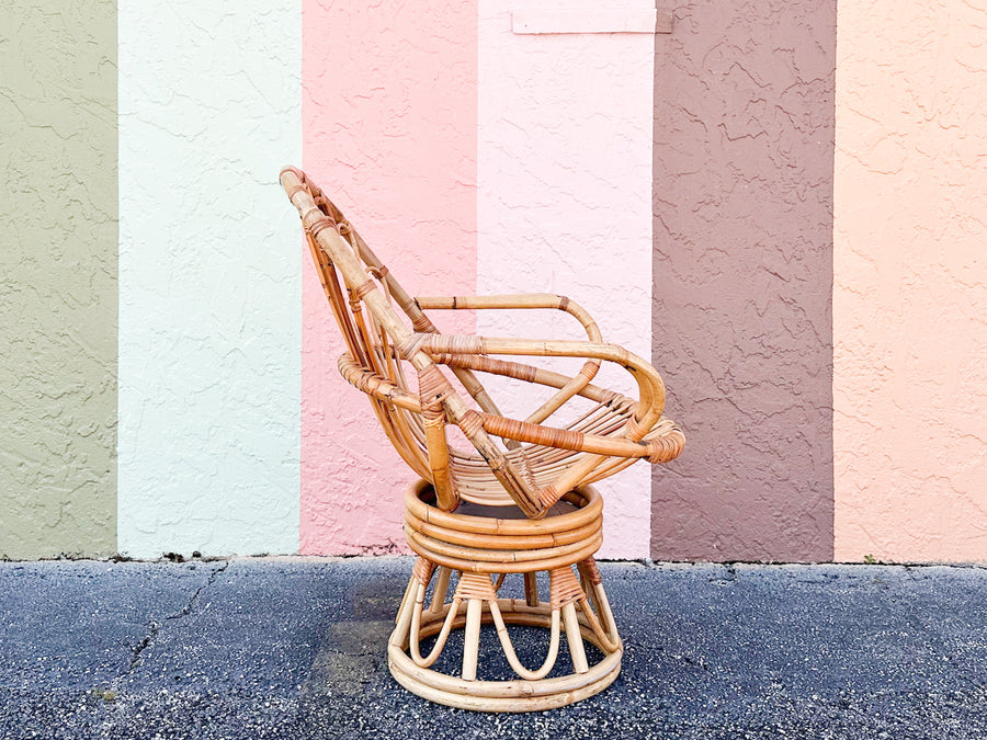 Old Florida Rattan Swivel Sunburst Chair