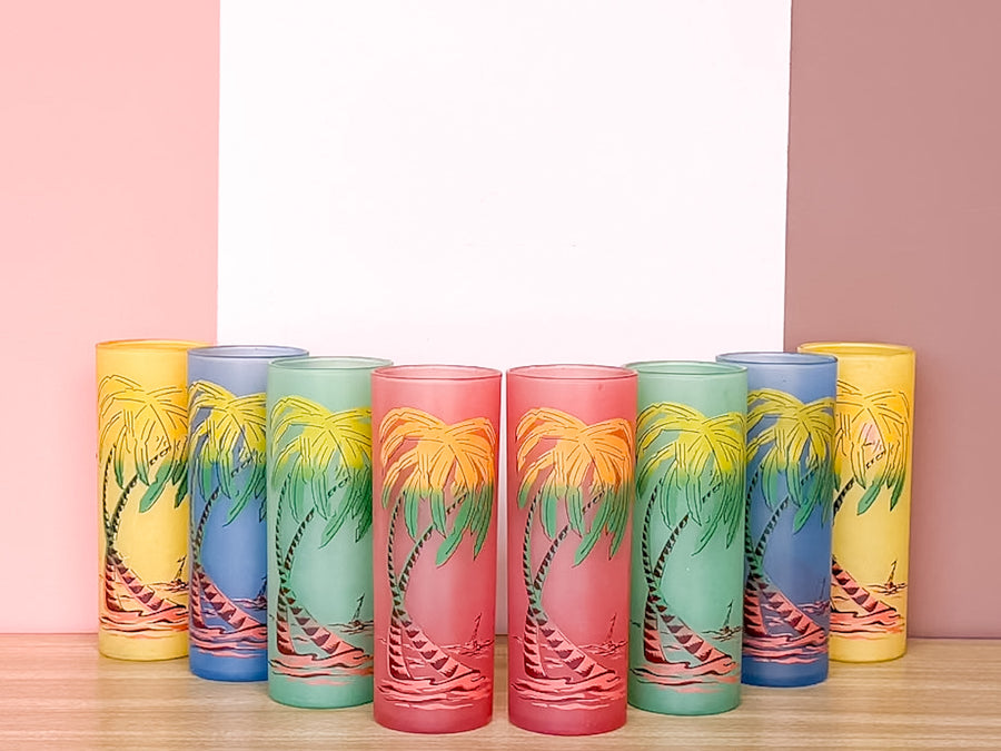 Set of Eight Palm Tree Glassware