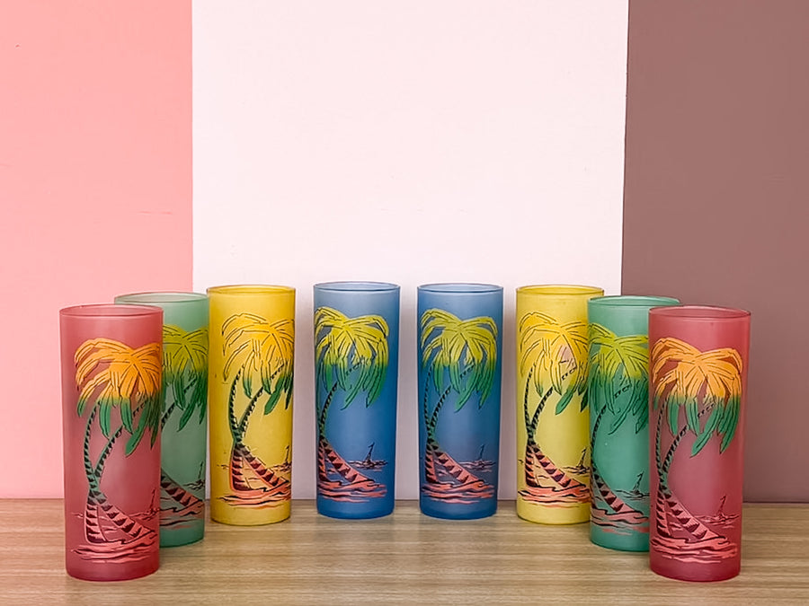 Set of Eight Palm Tree Glassware