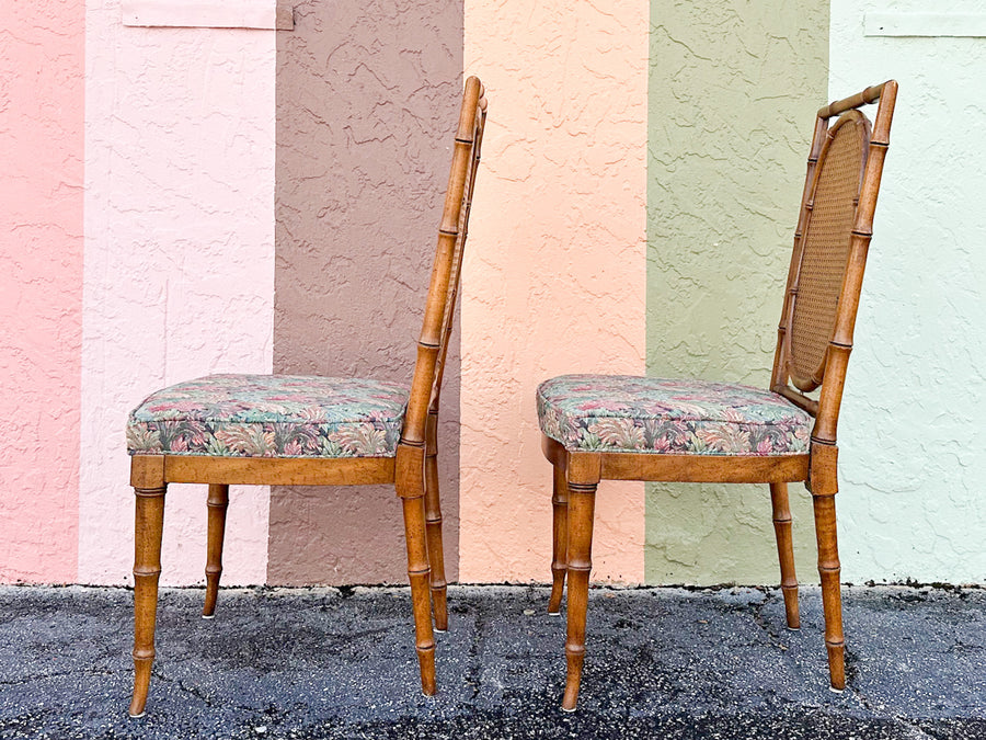 Set of Four Faux Bamboo and Cane Dining Chairs
