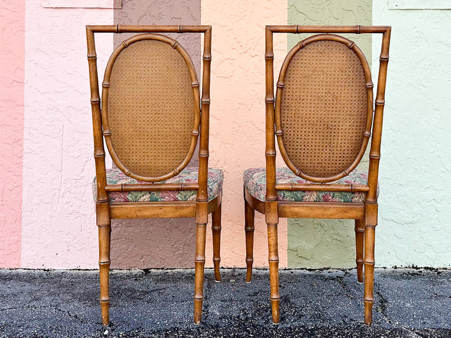 Set of Four Faux Bamboo and Cane Dining Chairs