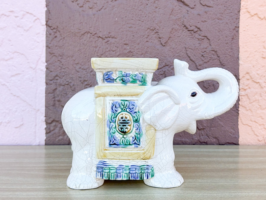 Pair of Petite Crackled Cream Ceramic Elephants