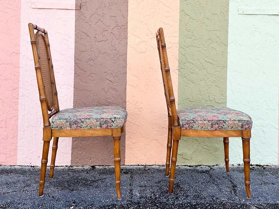 Set of Four Faux Bamboo and Cane Dining Chairs