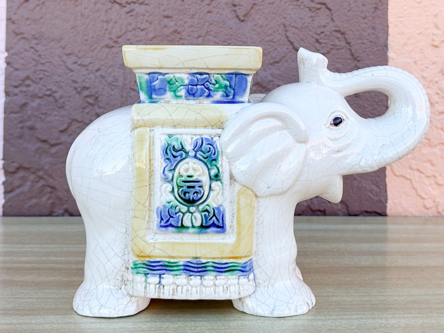 Pair of Petite Crackled Cream Ceramic Elephants