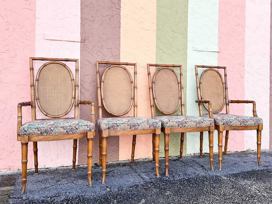 Set of Four Faux Bamboo and Cane Dining Chairs