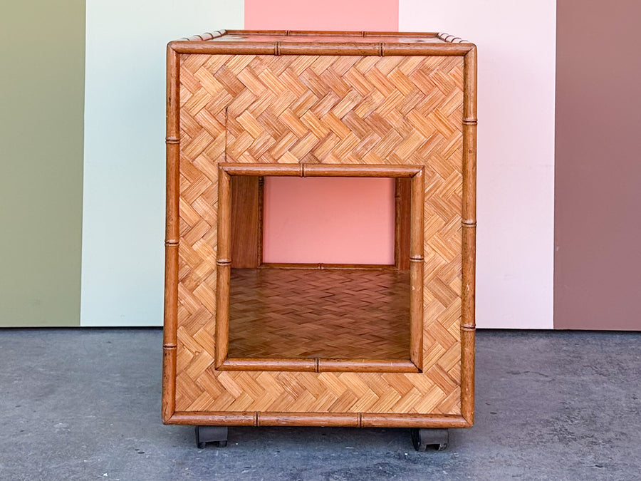 Woven Rattan Nightstand on Casters