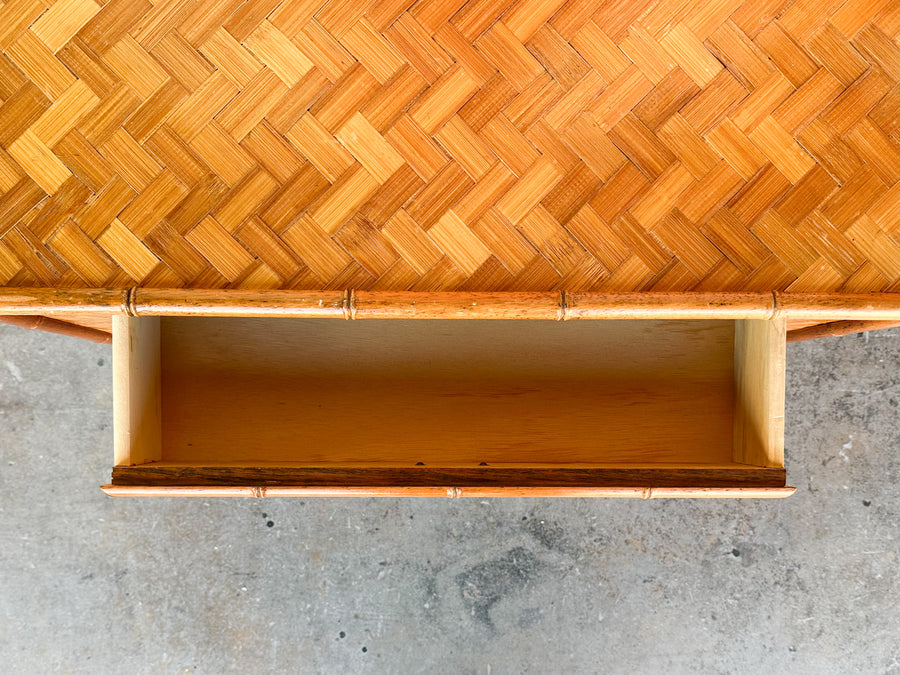 Woven Rattan Nightstand on Casters