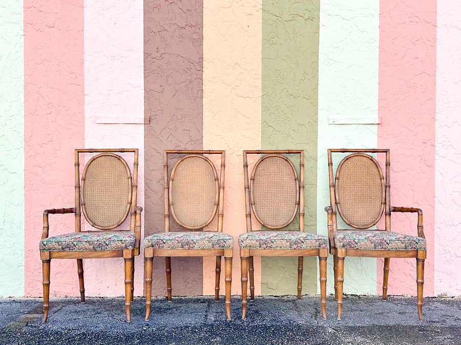 Set of Four Faux Bamboo and Cane Dining Chairs