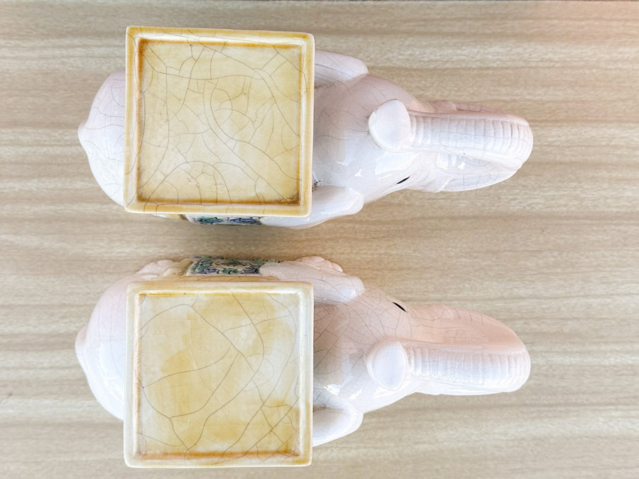 Pair of Petite Crackled Cream Ceramic Elephants