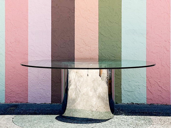 Mid Century Round Glass and Chrome Dining Table