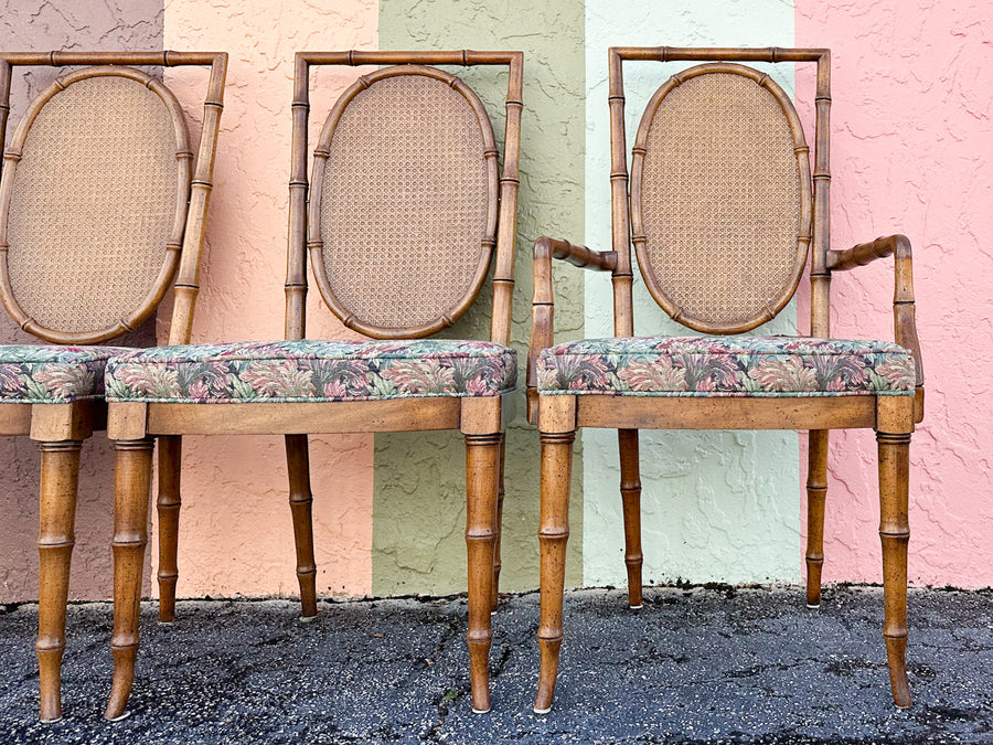 Set of Four Faux Bamboo and Cane Dining Chairs
